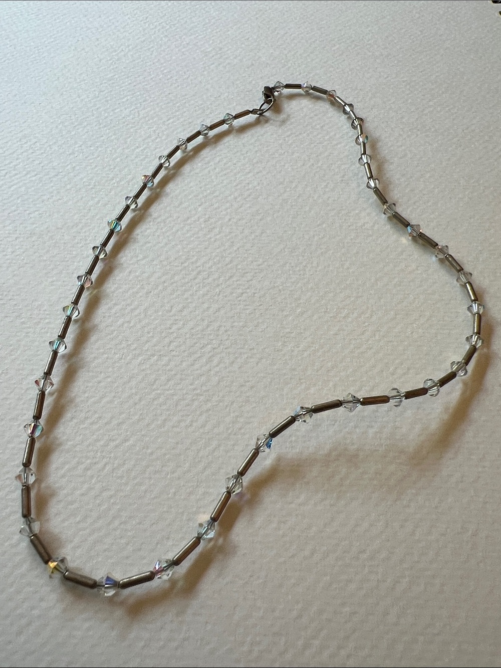 Delicate Silver Beaded Women's Necklace - Clear Crystal Accents